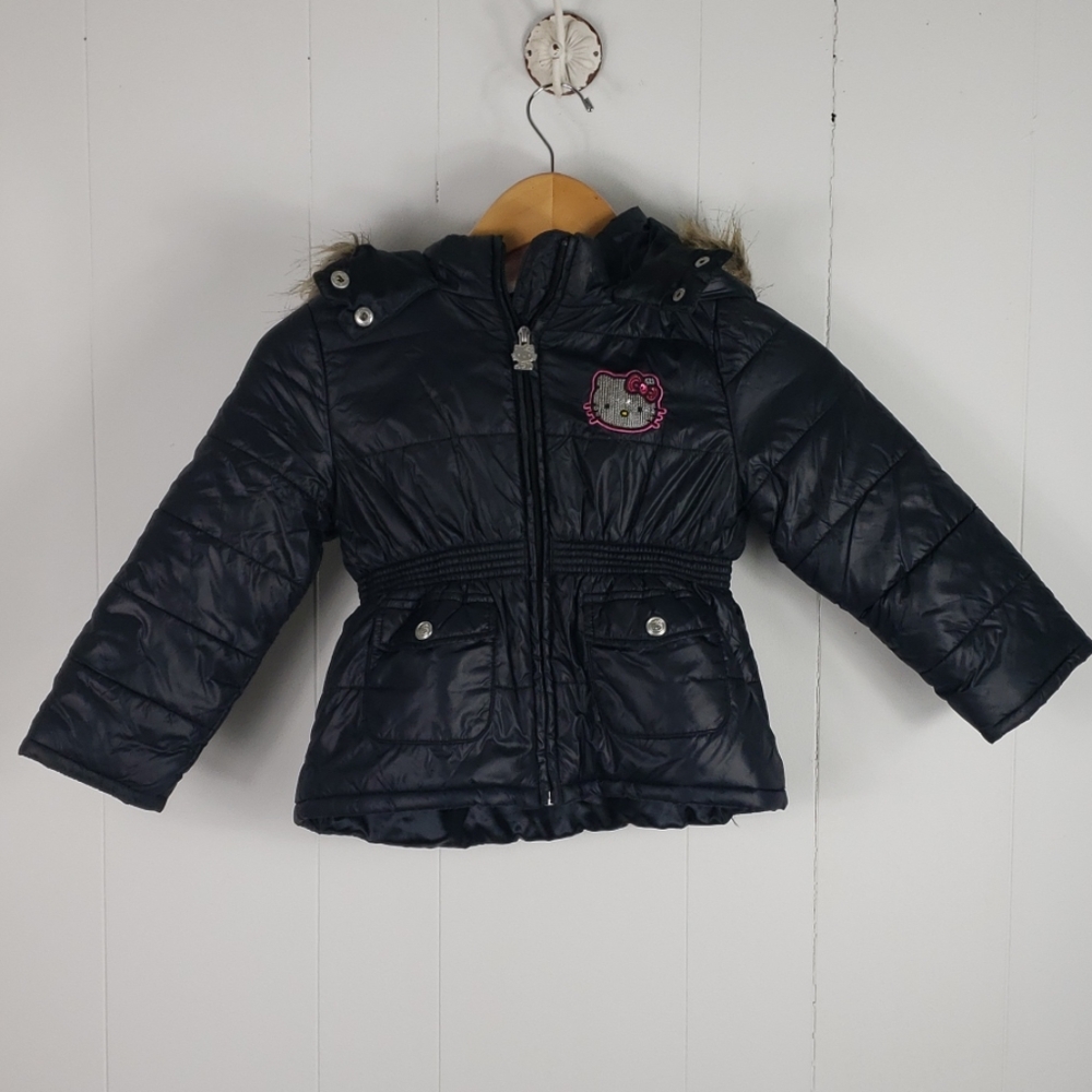 Hello Kitty : Girl's Puffer Jacket Faux Fur Trim
